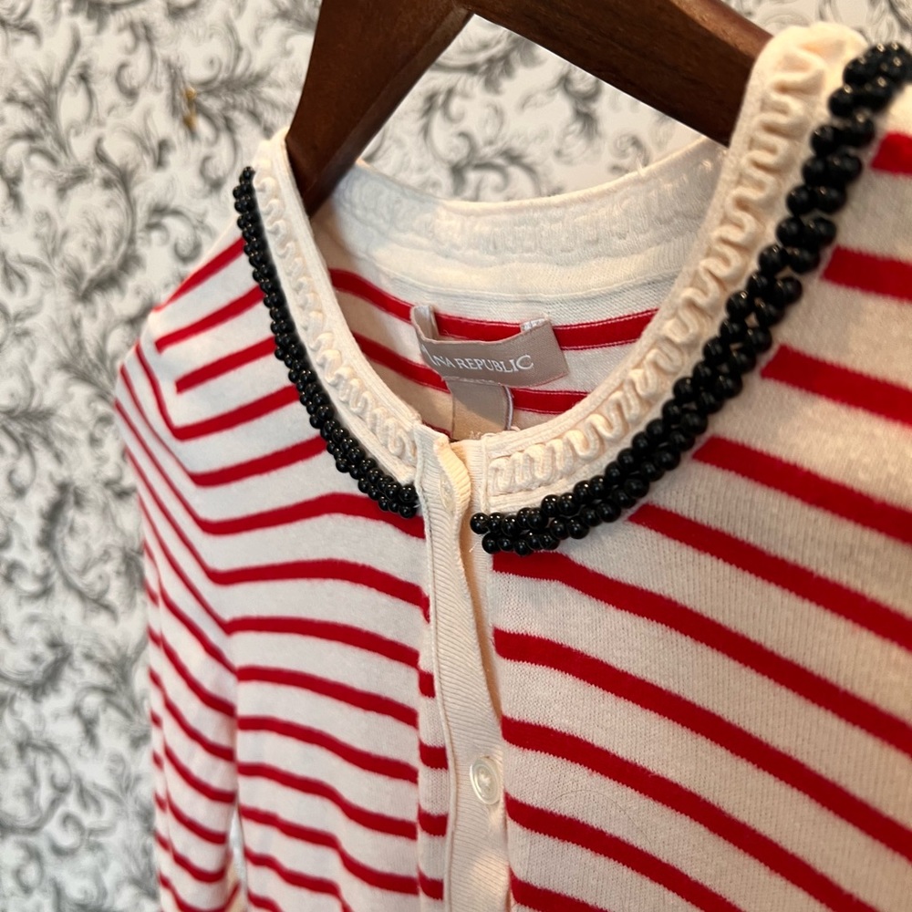 Banana republic, striped cardigan, sweater, size M, red cream stripes